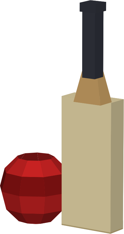 low-poly cricket bat and ball