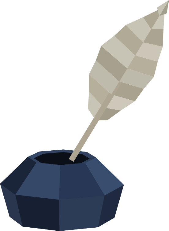 low-poly quill and inkwell